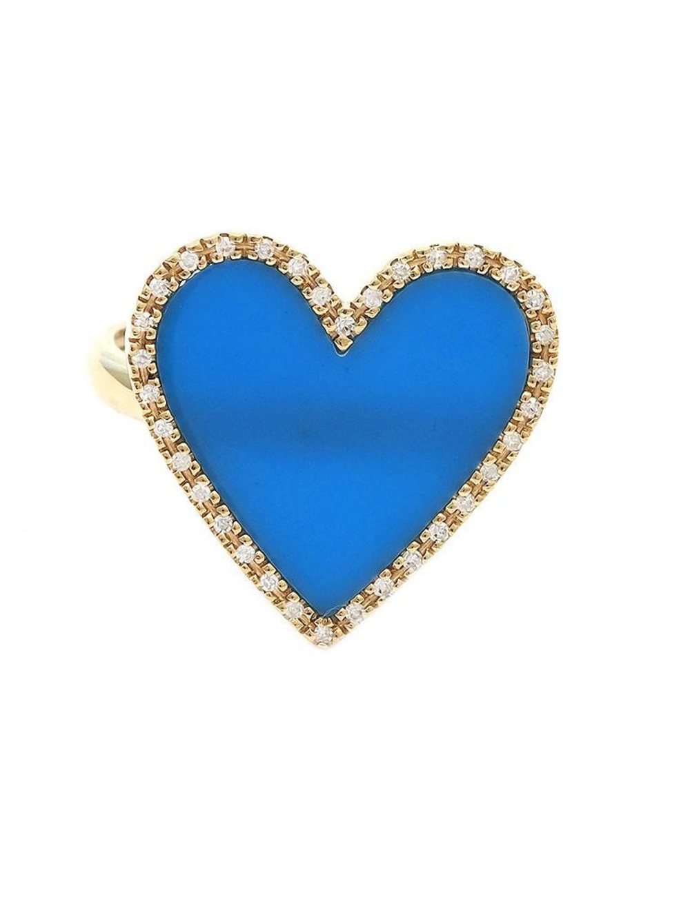 14K Real Solid Yellow Gold Heart Natural Turquoise&Diamond Ring 17x18mm Size 6.5